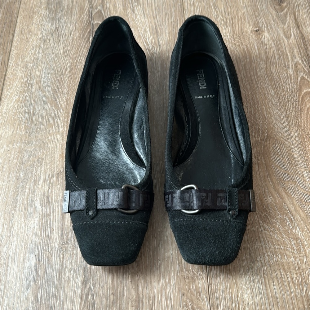 Fendi Suede Signature Logo Ribbon Ballet Flats Size 38.5 or 8.5 or 8